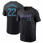 Men's Miami Marlins #22 Sandy Alcantara Black 2025 City Connect Name & Number T-Shirt,baseball caps,new era cap wholesale,wholesale hats